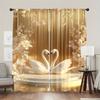 2 Pcs Art Renaissance Style Gold Floral & Swan Curtains – Polyester for Elegant Bedroom & Living Room Decor