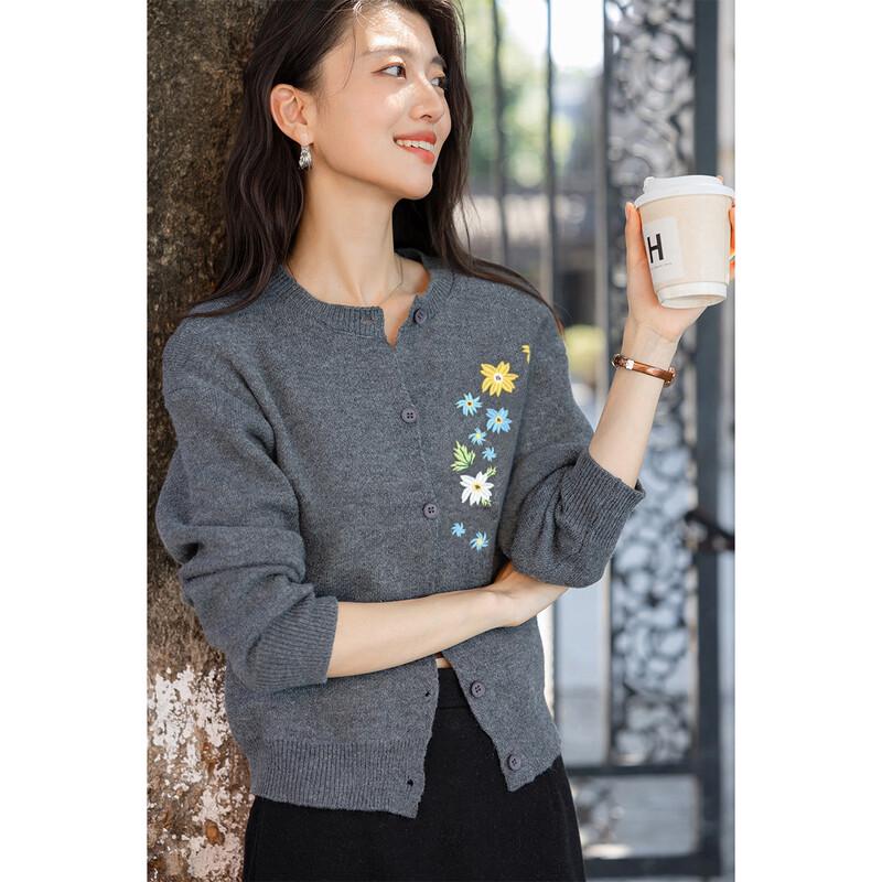 MKN Women's Embroidered Floral Knit Cardigan Sweater