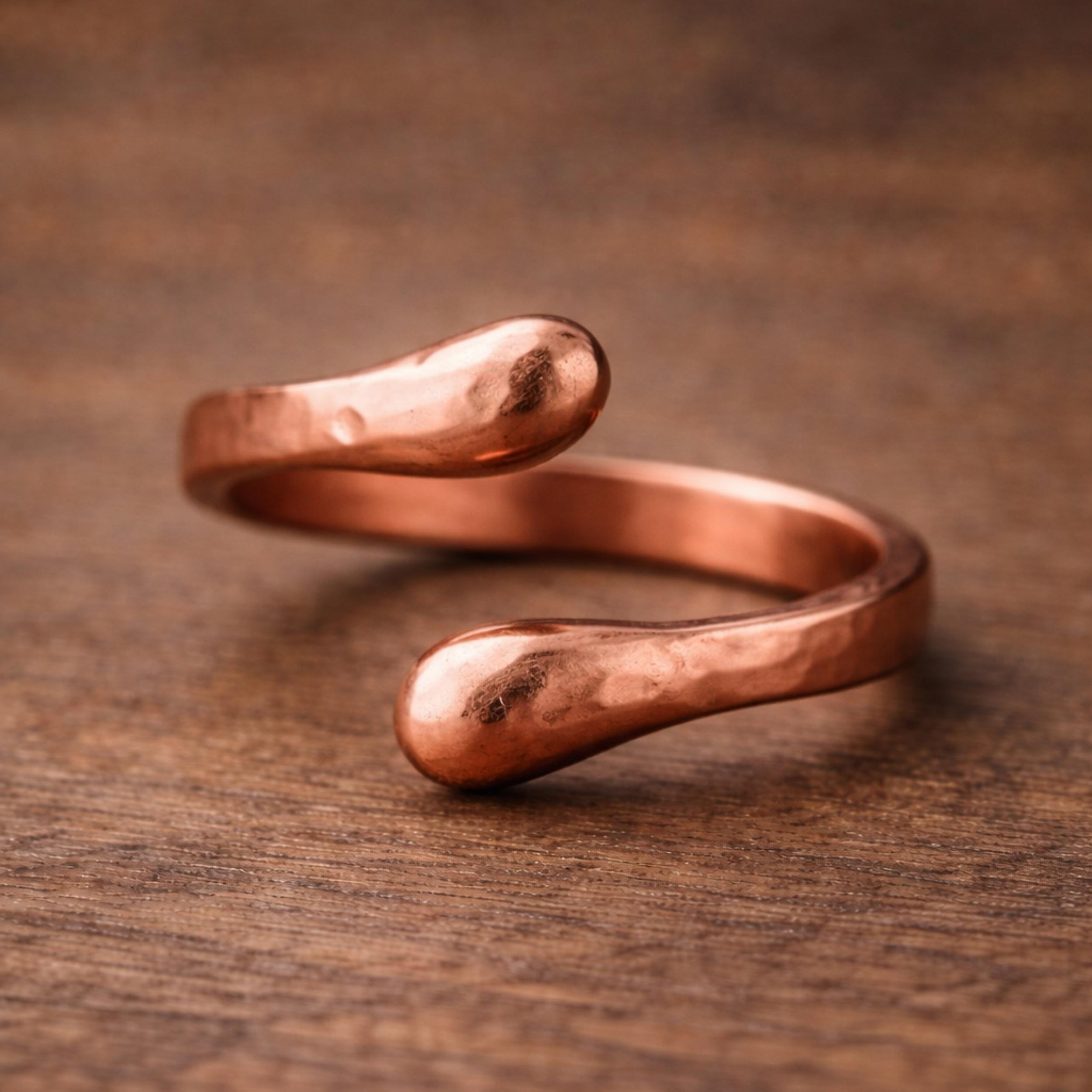 Pure Copper Wrap Ring – Smooth Hammered Minimalist Open Band – Handmade Adjustable Jewelry 4 медный