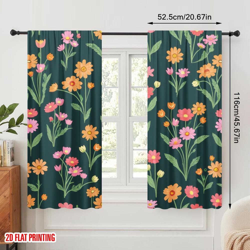 2pcs,2D plane printing Curtain Popular Floral Symphony(1) Durable 100% Polyester Fabric (without rod) Decorations Inside for