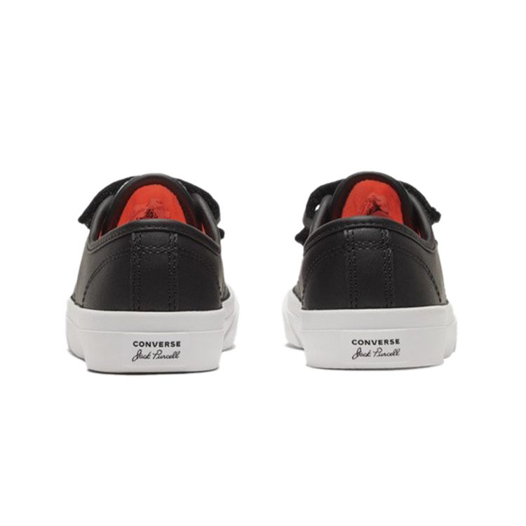 Converse Jack Purcell Velcro Casual Durable Low-Top Kids Sneakers Kids Sneakers Black White Orange 369801C
