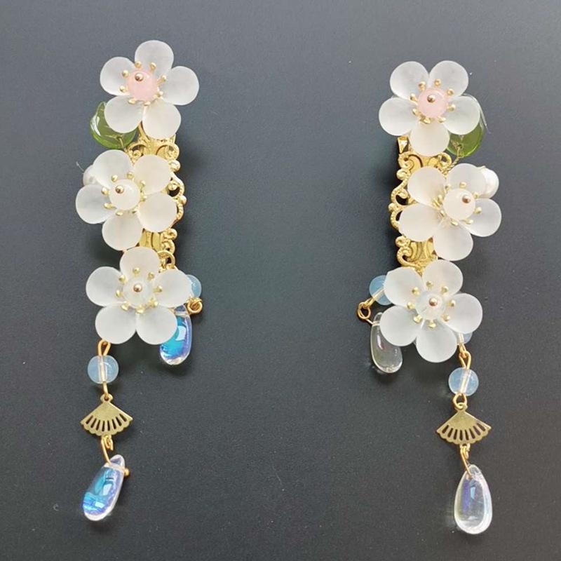 2pcs Chinese Hanfu Hair Clips Hairpins Rhinestone Flower Girls Pink Barretes Crystal Tassel Children Hair Accessories Jewelry