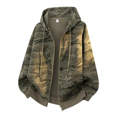 Chaqueta con capucha de camuflaje estilo militar retro con cremallera, cárdigan, sudadera informal estilo ropa de trabajo