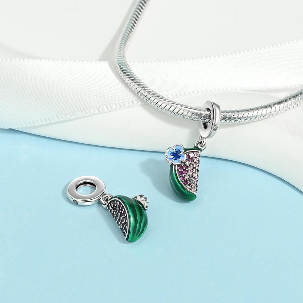 925 Silver Full Diamond Watermelon Pineapple Lemon Ice Cream Milk Tea Cup Dangle Charm Bracelet DIY Jewelry