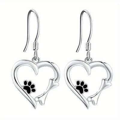 Divertenti orecchini pendenti a forma di cuore con impronta di zampa di cane, gioielli alla moda per feste da ragazze, orecchini carini per tutti i giorni con cane, perfetti per le donne.