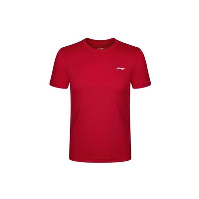 Solid Color Logo Quick-Dry Breathable Elastic Ice Silk Sports Training Short Sleeve T-Shirt Men Tops Red ATSS463-4