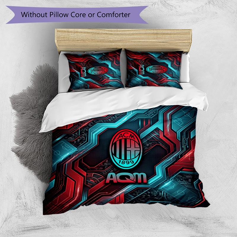 Set Lenzuola Stampa AC Milan 3 Pezzi Morbido Delicato sulla Pelle Lavabile Copripiumino e Federe Set Stagione Unica Camera da Letto