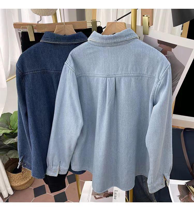 Korean Winter Fashion Velvet Lined Denim Long Sleeve Women's Lapel Jacket 2025