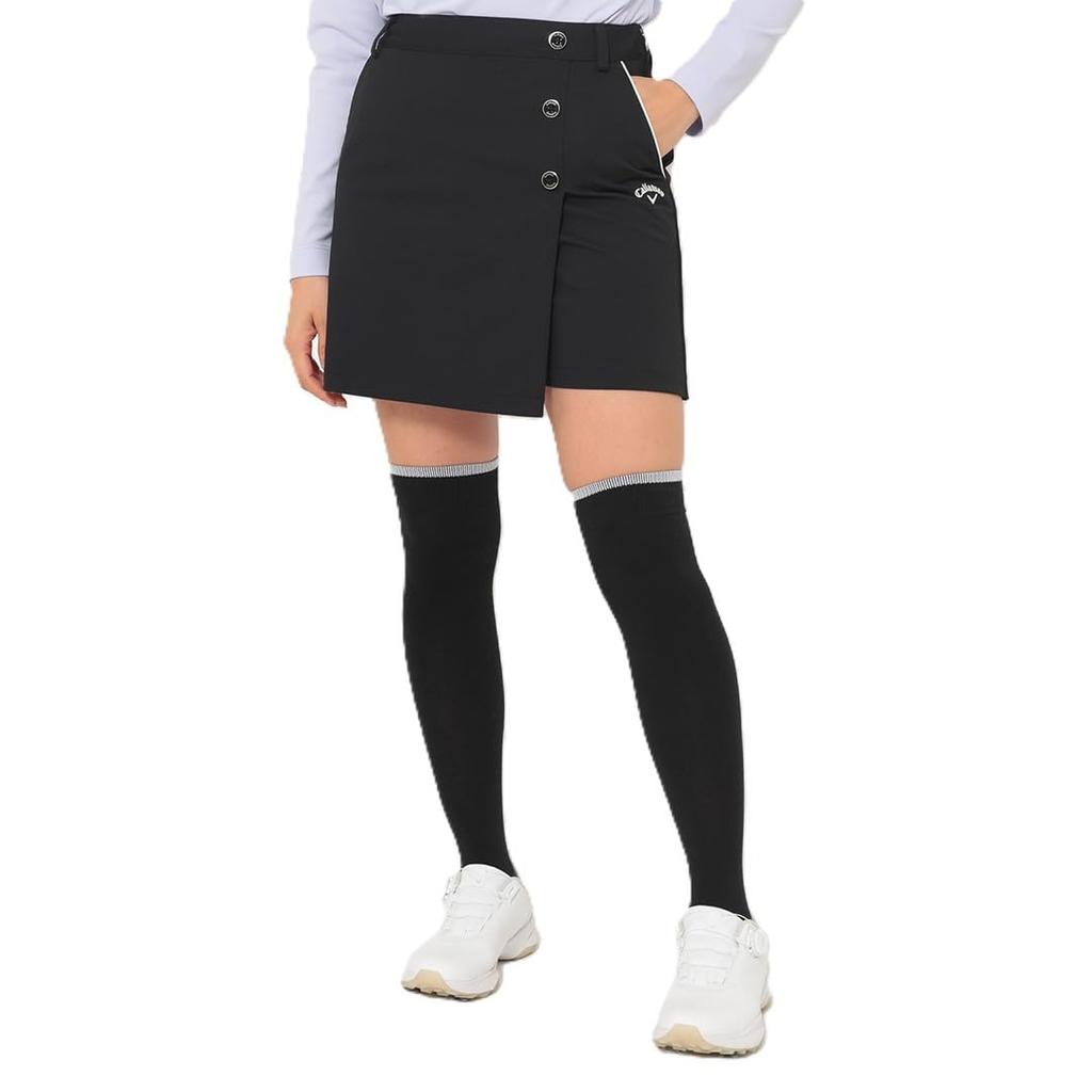 Callaway Stretch Golf Skirt with Integrated Logo Buttons On the and a Glitter Elastic Belt On the Back Women's 8-Way Shorts, Front, (C25228201, Black)