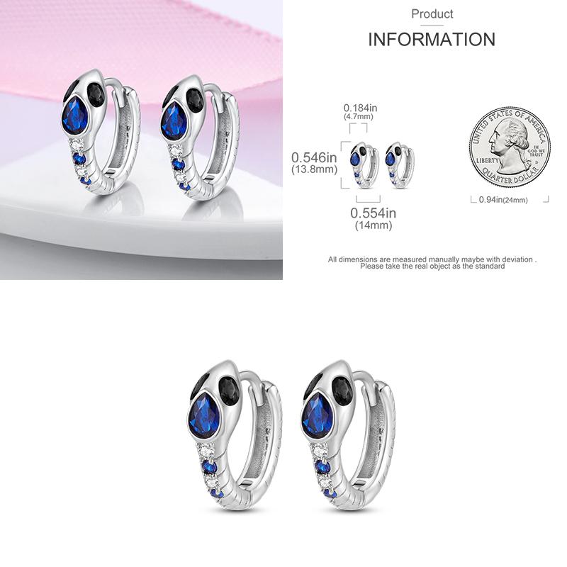 Sparkling Blue Zircon Hoop Earrings Pave U Shape Star Devil Eyes Circle S925 Drop Earring Fit Original Party Jewelry