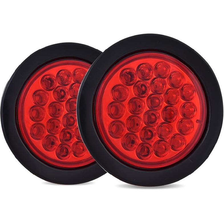 4 Inch Round Trailer Tail Light For 12V Truck Trailer Bus RV Camper ATV UTV 24LED Back Up Reverse Light Waterproof W/Flush Mount Grommets Plugs