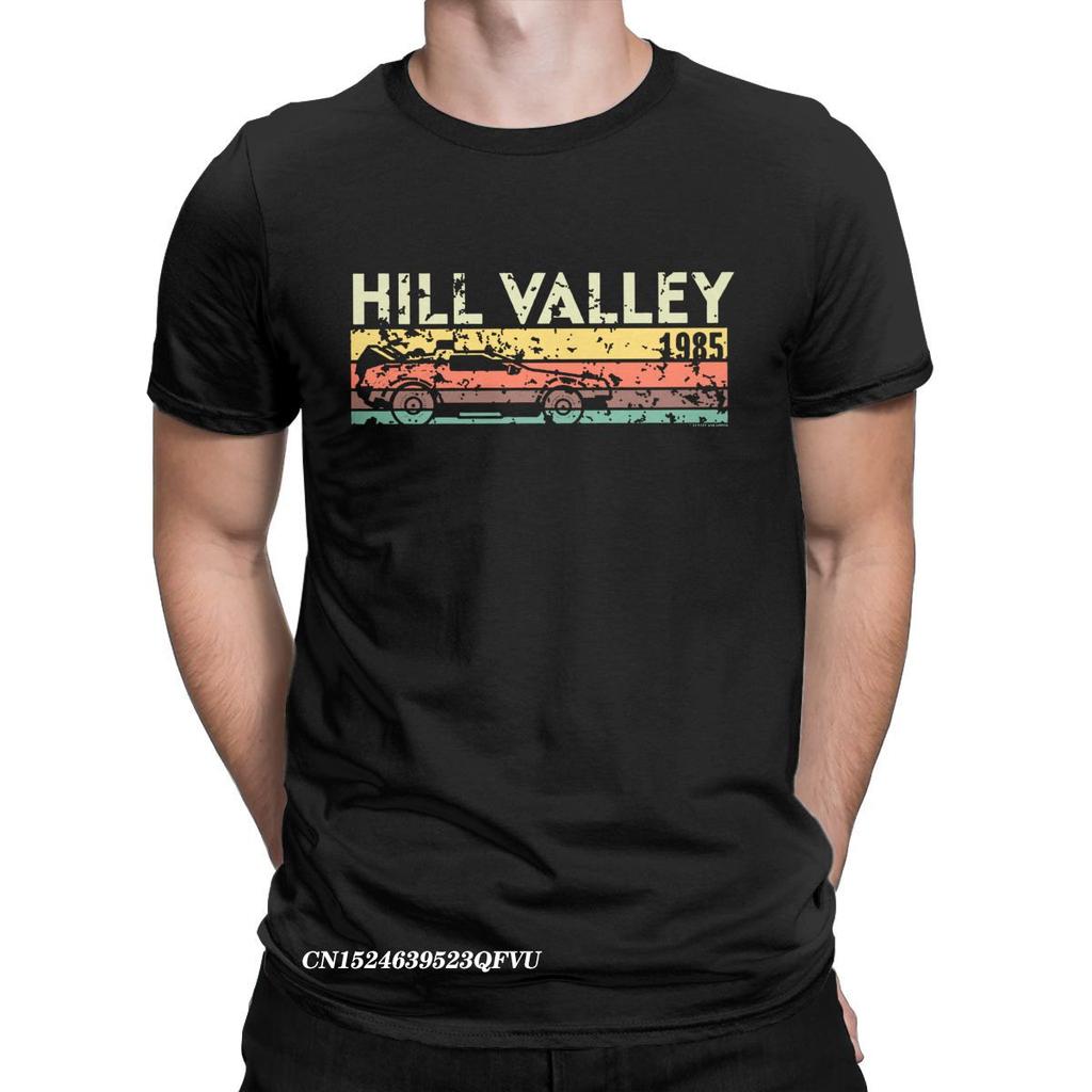 Hill Valley 1985 Tee Shirt Men Tops T Shirts Doc Brown Marty Delorean Time Travel Movie BTTF Tees Plus Size