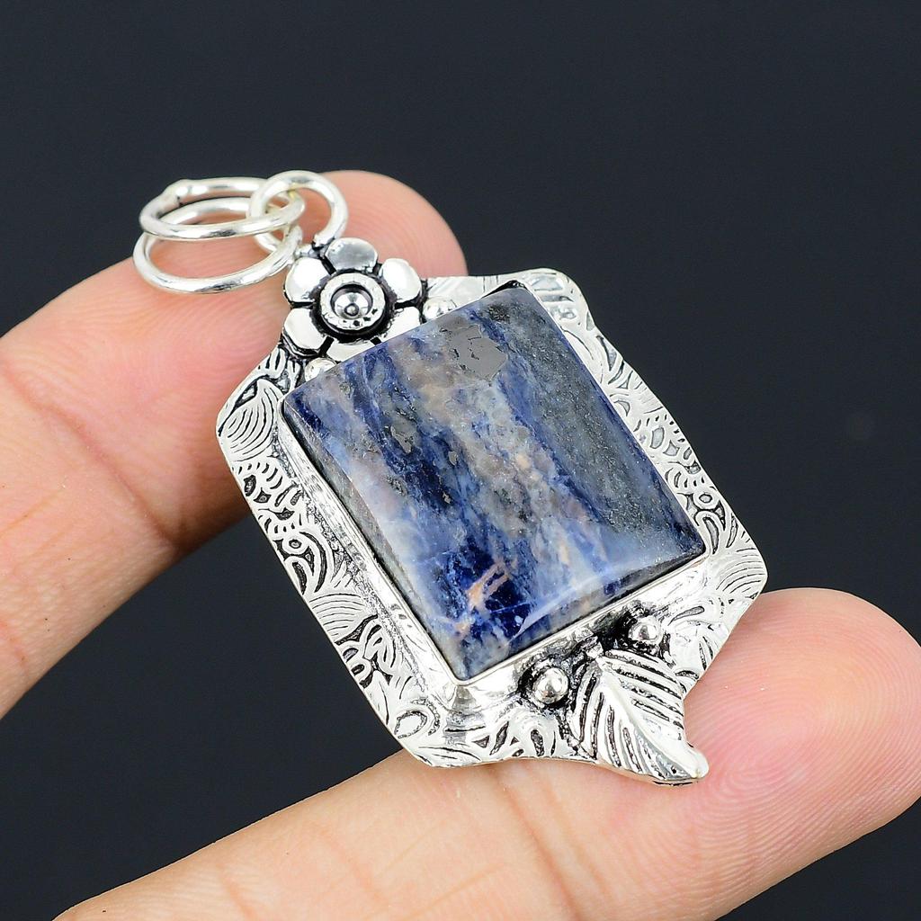 Daughters Day Sale Sterling Silver Sodalite Gemstone Wife Wedding Flower Pendant