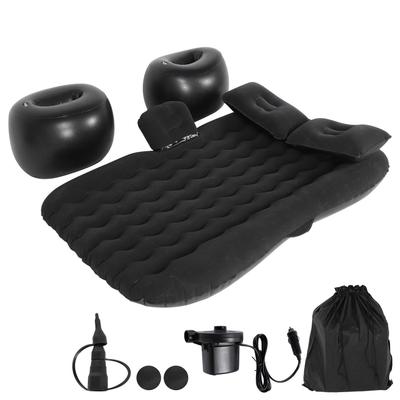 PVC Flocking Inflatable Air Mattress Portable Soft Split Sleeping Rest Cushion for Car SUV Long TripsBlack