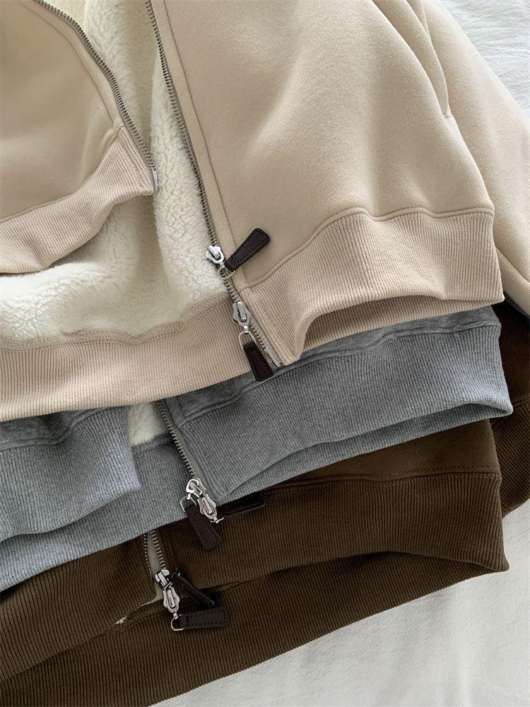 Warm Lamb Wool-Style Zipper Jacket: Autumn/Winter Casual Stand-Up Collar Sweatshirt