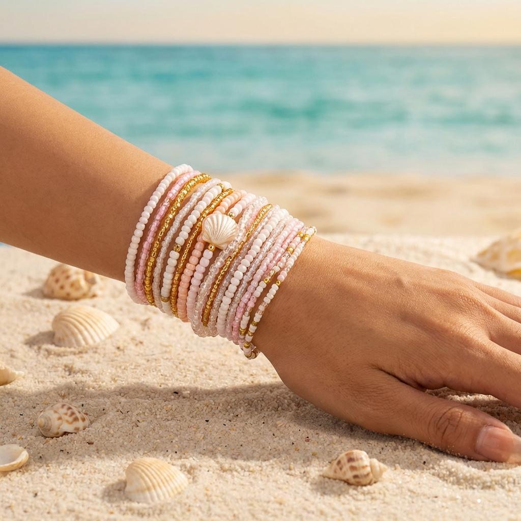 Boho Mermaidcore Muschel Samenperlen Armband Set für Damen Ästhetische Stapelbare Armbänder Handgefertigt Sommer Strand Muschel Schmuck Geschenk