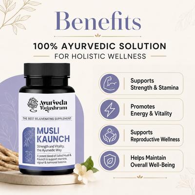 Ayurveda Yogashram Musli Kaunch Safed Musli Capsules – 1000mg | Ayurvedic Supplement for Boosting Strength, Vitality & Energy | 30 Tablets | Appr