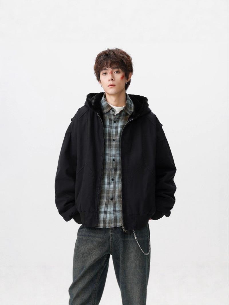 

Thick & Warm Casual Hooded Cotton Jacket with Fleece Lining - Loose Workwear Outerwear. XXXL армія зелений колір