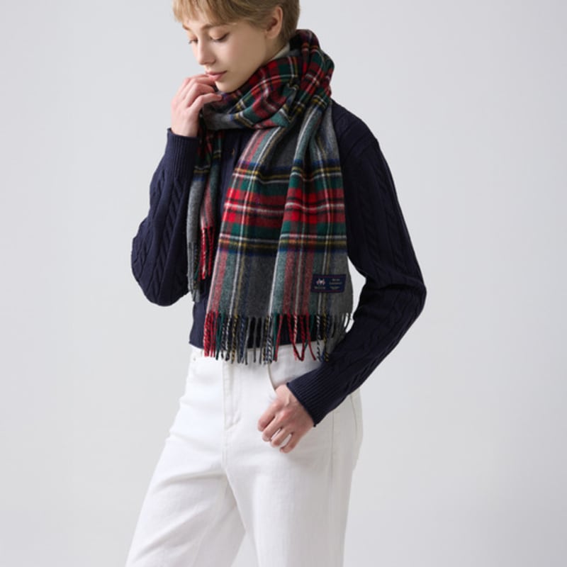 ABRAHAM MOON Merino Wool Shawl Muffler 50cm - New Grey Stuart