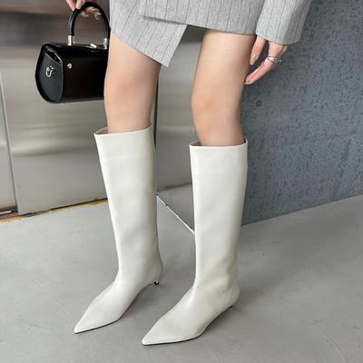 2025 Autumn and Winter New Products Simple and Fashionable Wide Boots Korean Version Pointed Sleeve High Boots Soft Leather Cat and Boots