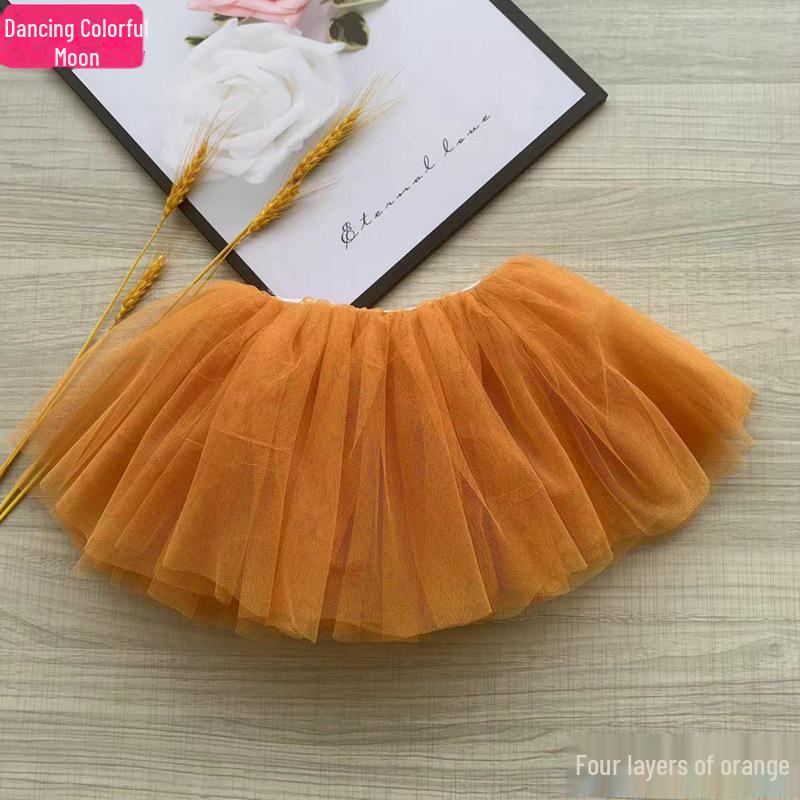 Girls' Soft Yarn Ballet Tutu Skirt – White, Four-Layer Dance Performance Skirt