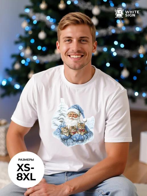 Santa with Kittens oversized cotton Christmas T-shirt 3XL