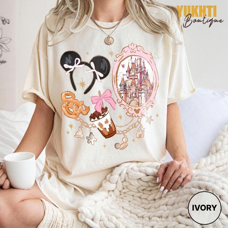 

Disney Castle Bow Printed T-shirt Women s Pure Cotton T-shirt Summer New Y2K Men s and Women s Extra Large Couple Dress S