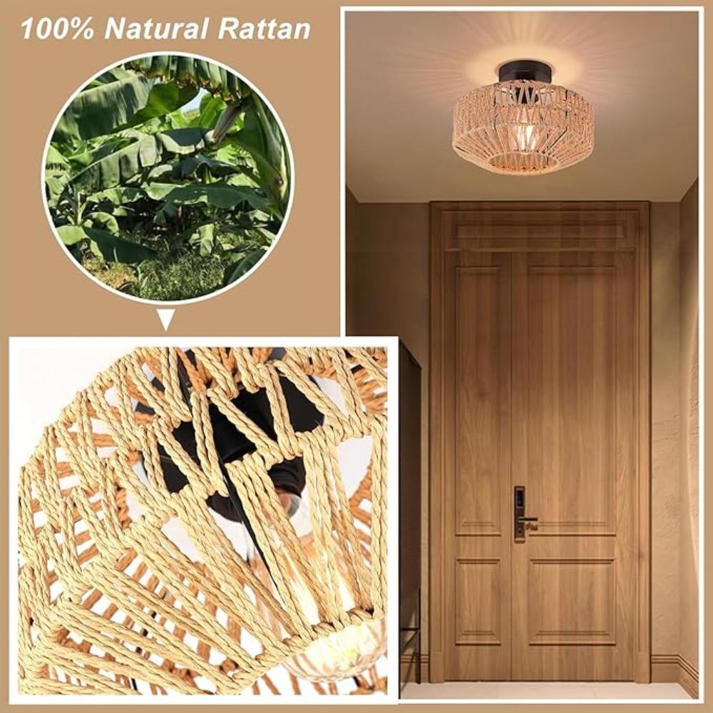 1Pcs Vintage Natural Hand-woven Hemp Rope Ceiling Light Nordic Indoor Decorative Lights for Bedroom Living Room Tea Corridor