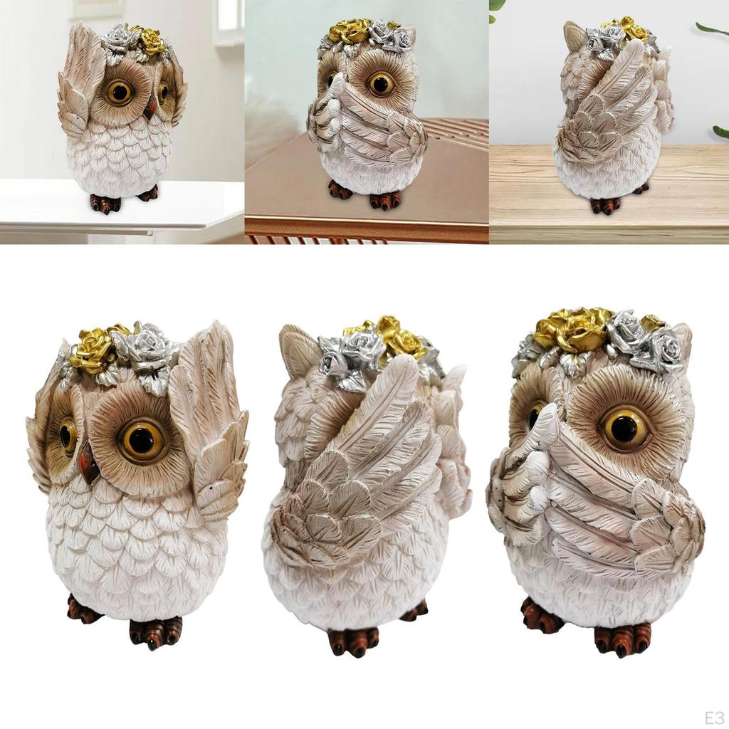 Resin Garden Owl Statue Landscape,Animal Figurine Miniature Sculpture 14cm for Tabletop Patio