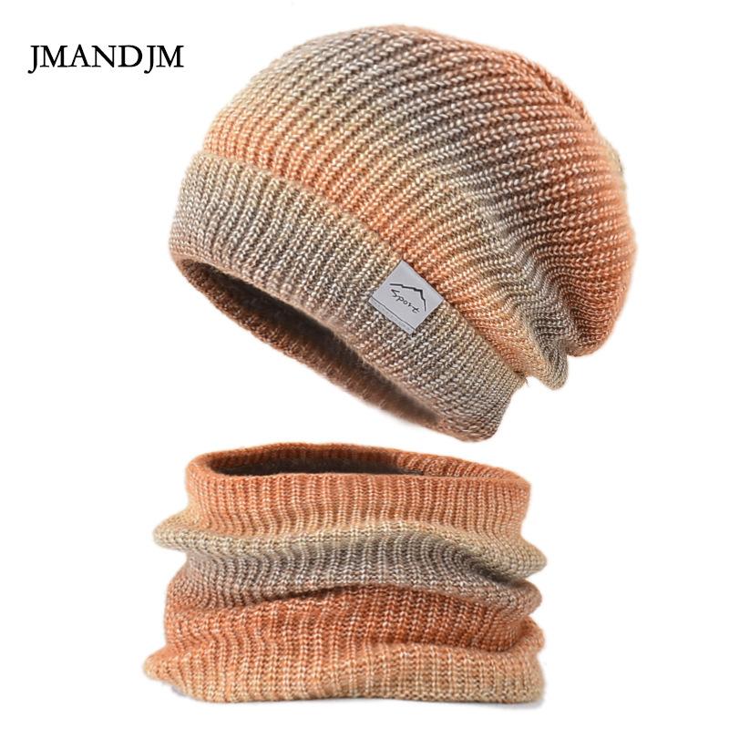 Hat Autumn and Winter Korean Version Gradual Change Color Wool Hat Thickened Warm Ear Protection Cold Knitted Hat Two-piece Set