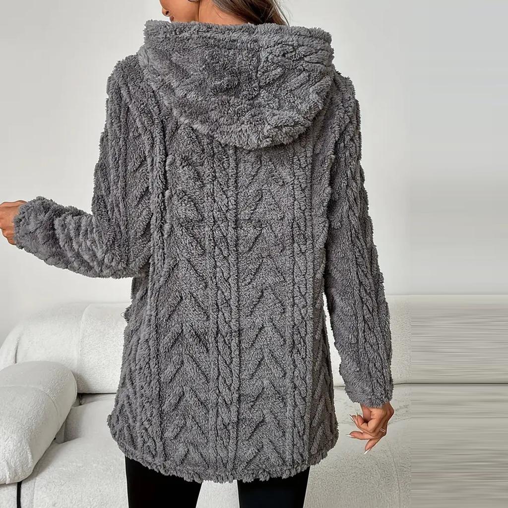 Women's Fashion Casual Solid Color Hooded Sweatshirt With Loose Fit And Fleece Pockets