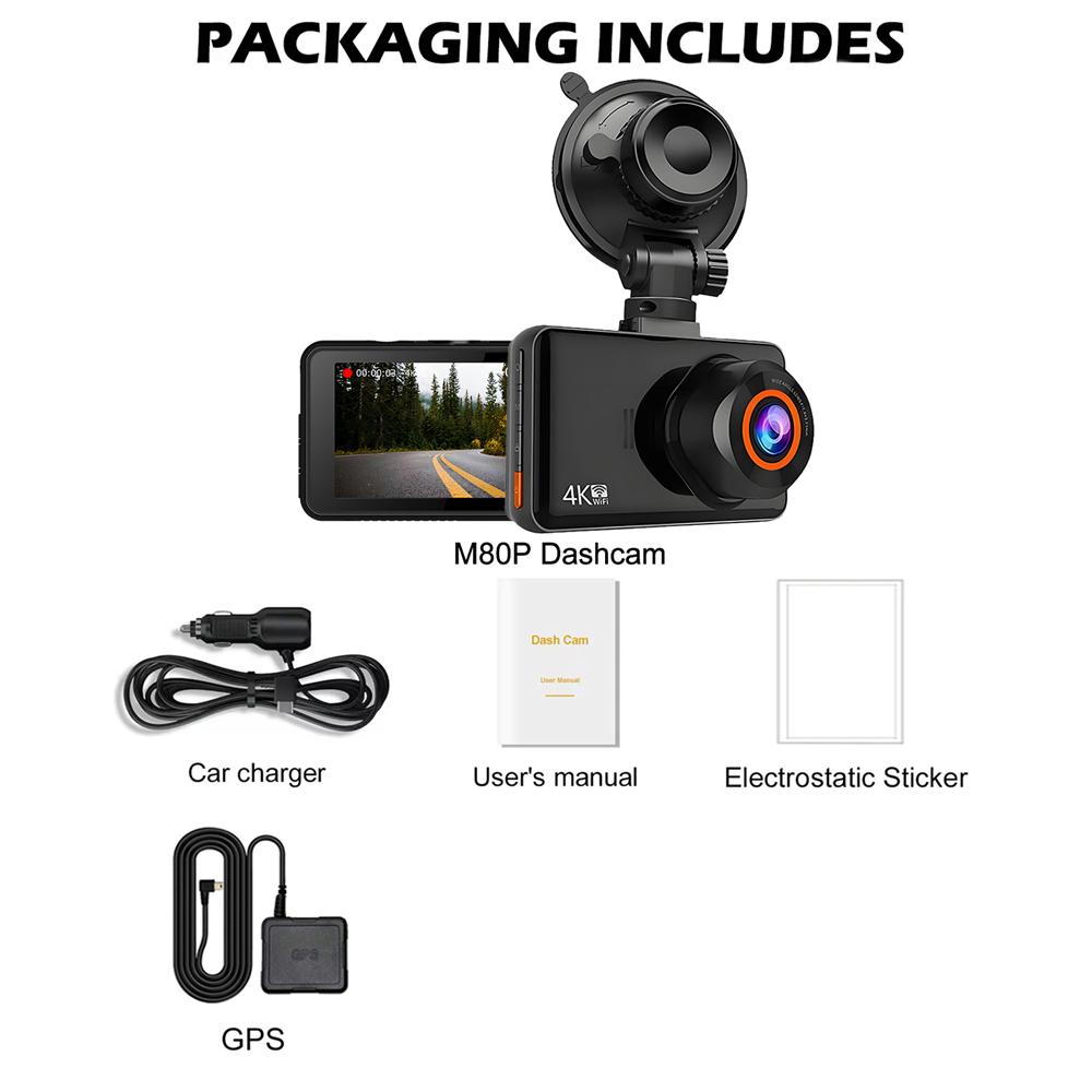 UHD 4K Dash Cam WiFi GPS Mini Car DVR Front and Rear Camera Video Drive Recorder Auto Night Vision WDR 24H Parking Black Box