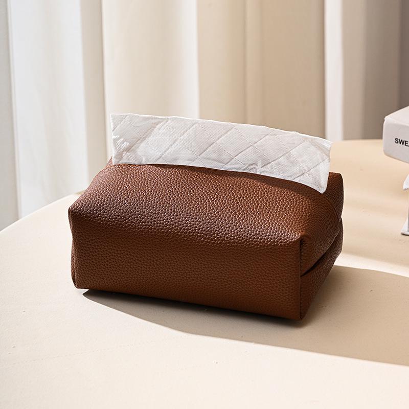 Lychee Pattern Leather Tissue Box for Home, Living Room, Hotel, or Restaurant - Stylish and High-Quality Napkin Holder