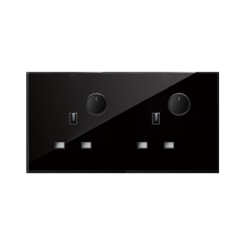2022 New Black Glass Panel USB Wall Socket EU, Push Wall Switch with LED Indicator Light, UK 13A Wall Socket Switches