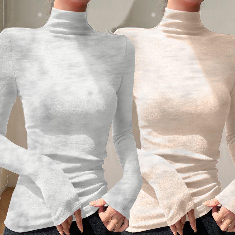 Chic Slim-fit High-neck Long-sleeve Base Layer: Solid Color, Flattering, Versatile Autumn/Winter Top