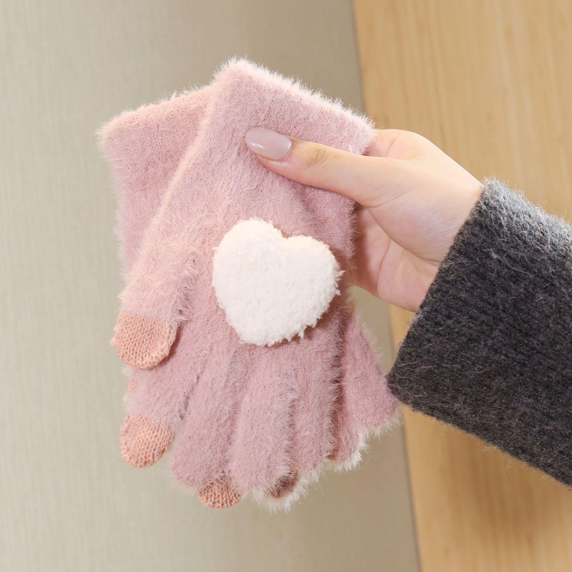 

Gloves women s warm velvet thickened cold-proof Korean version of students five-finger autumn and winter cycling design рожевий