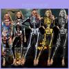Fashionable Skeleton Jumpsuit For Women With Long Sleeves And Zipper Design