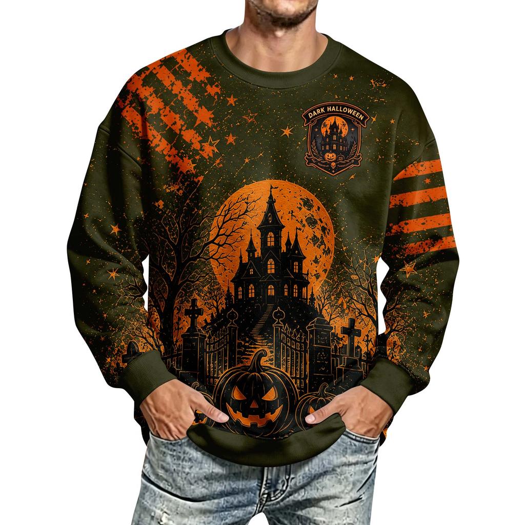 Men's Halloween Print Long Sleeve Neck Sweatshirt for Casual Sport