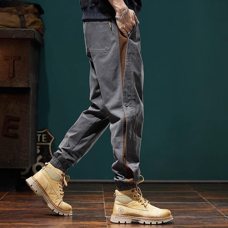 Men's Patchwork Color Block Casual Slim Fit Harem Pants - Spring/Autumn Trendy American Workwear.
