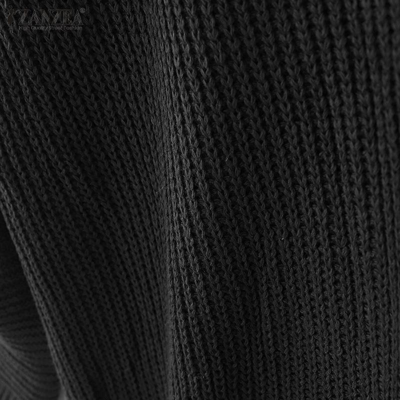 ZANZEA Women Scoop Neck Long Sleeve Knitted Casual Loose Sweaters Jumpers