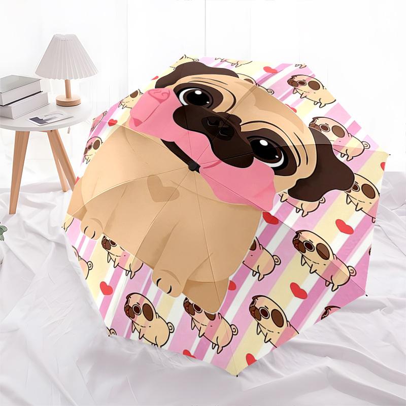 Pug, Cute- Automatic Umbrella, Four Seasons Portable Folding Umbrella, Suitable for Men and Women, Travel, Daily Compact Umbrella, Outdoor A