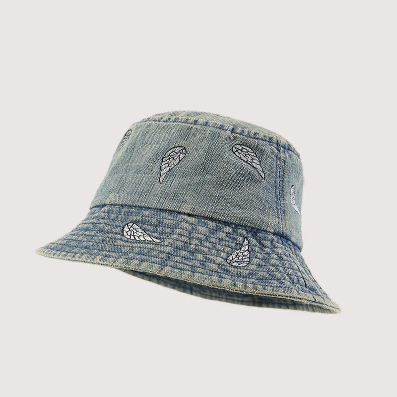 

Leaf Embroidery Denim Bucket Hat for Women Men Spring Summer Outdoor Travel Sun Protection Fisherman Cap 56-58cm светло-синий
