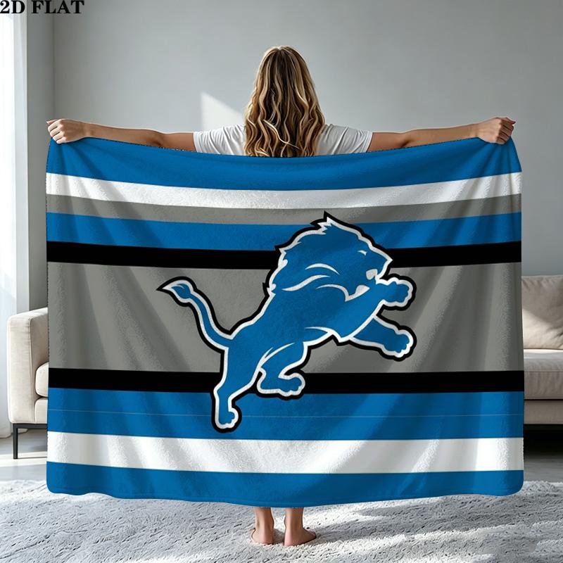 Detroit Lions Logo Print Flannel Blanket High Quality Warm Comfortable Cover for All Seasons Perfect for Gifts Home Decor