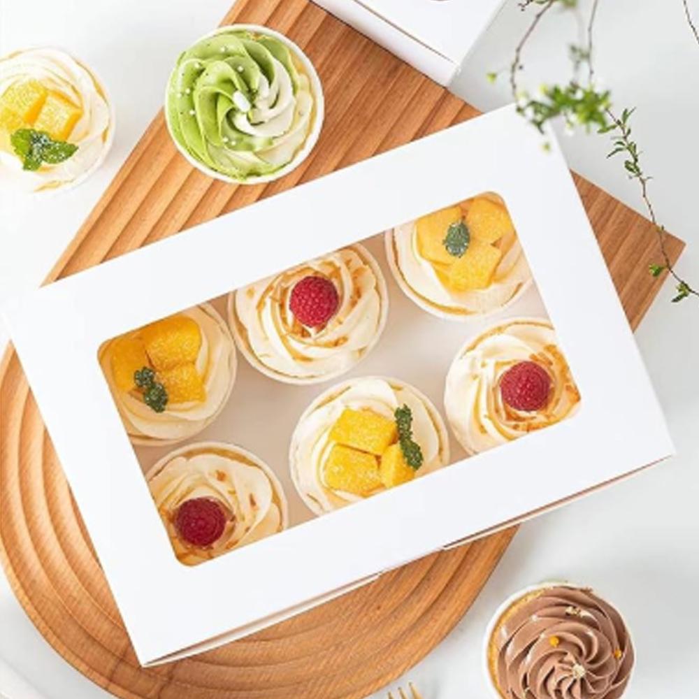 10pack Cupcake Boxes with Inserts Cake Boxe with Clear Window Cake Holder Bakery Carrier Boxes 2/4/6 Holes Muffin Boxe for Party