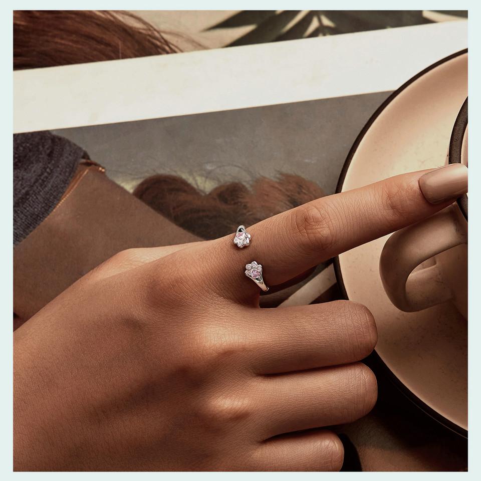 BAMOER 925 Sterling Silber Rosa Pfotenring 925 Sterling Silber+Pavé Fassung CZ+plattiertes Weißgold Für Damen Edler Schmuck