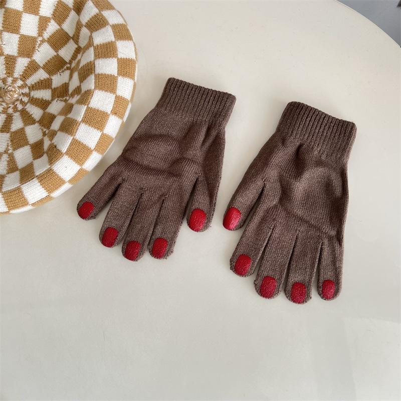 Nail polish gloves winter wool knitting solid color funny finger gloves cycling warm trendy