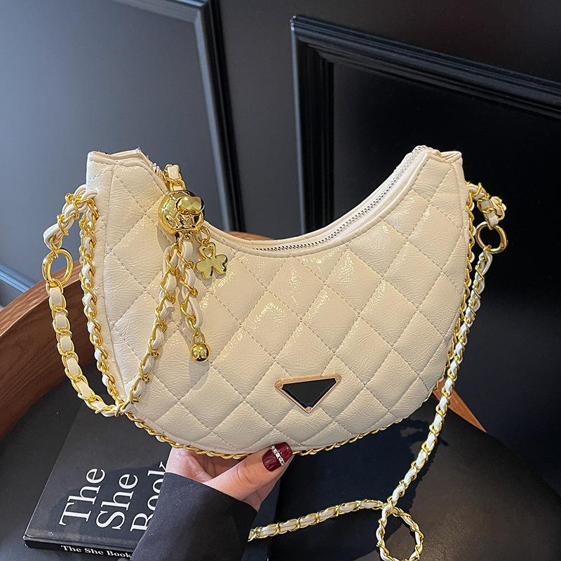 Popular Fashion High-end Diamond Check Chain Dumpling Bag Temperament Versatile Casual Style Crossbody Bag Girl