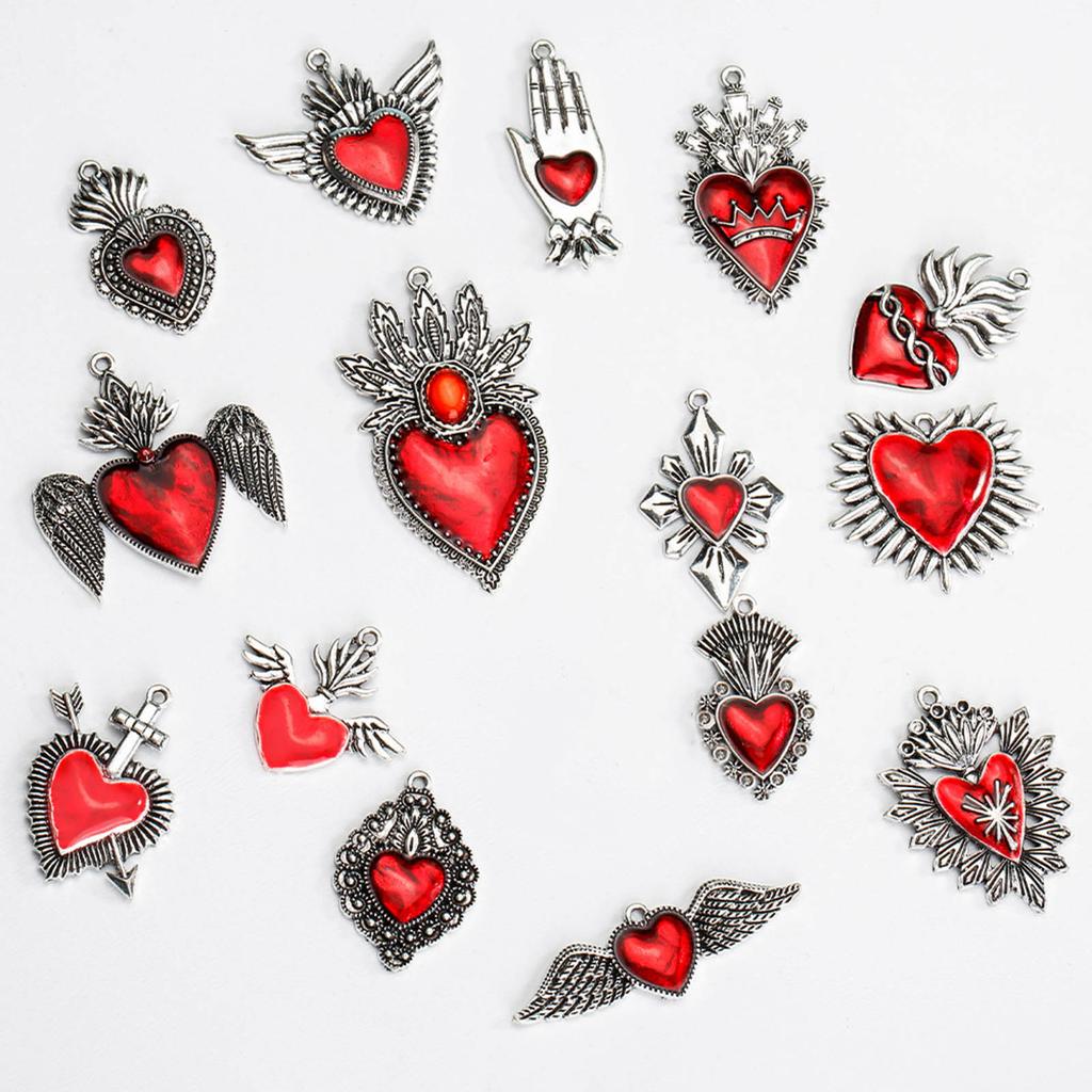 Pack of 15 Heart Pendant Alloy Material Heart Embellishments Gothic Heart Accessories for DIY Bracelet Jewelry Crafts