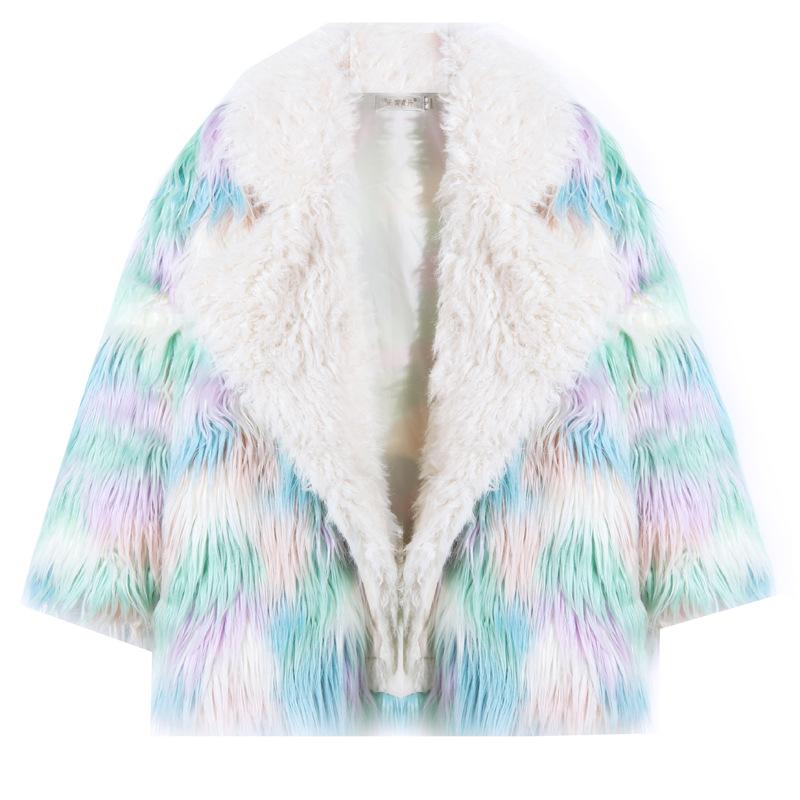 Mittellange Toka-Revers-Jacke aus europäischem und amerikanischem Pelzimitat-Nerzsamt, buntes Fell-Patchwork aus Lammwolle
