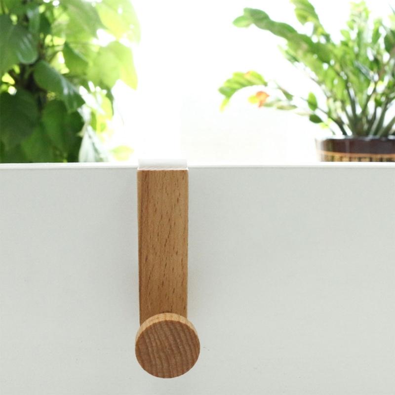 Multiple Purpose Cabinet Hook with Iron & Wood Space Saving Door Mount Hook 4pcs for Hanging Items In Various Rooms Saving